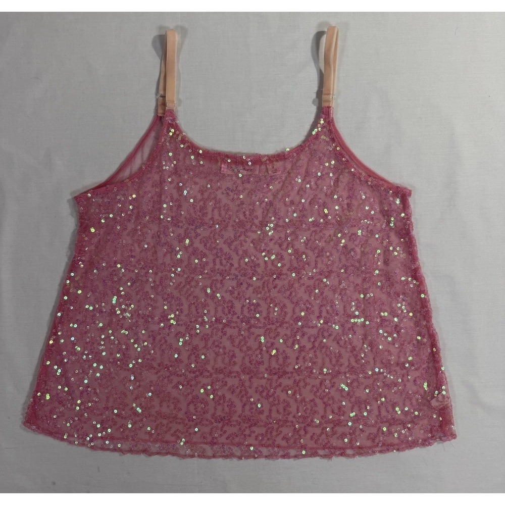 Drift Away Womens Small Pink Sequin Camisole Y2K Sheer Sz XL
